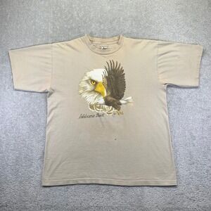 Vintage Bald Eagle Graphic T Shirt Sz XL Beige Cotton Alore Wildlife Grunge USA